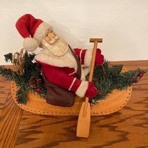 Vintage Unique Outdoorsman  kayaking Santa Claus Canoe Oar Snowshoes